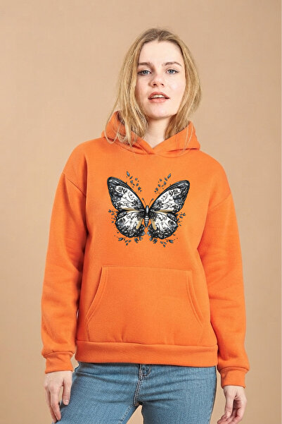 uyguntarz Unisex Pattern Butterfly Printed Oversize Hoodie Hooded Sweatshirt