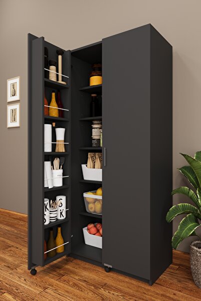 asratrend Lüks 2 Kapılı Çok Amaçlı Kiler Dolabı %100 MDF Erzak Organizer Mutf...