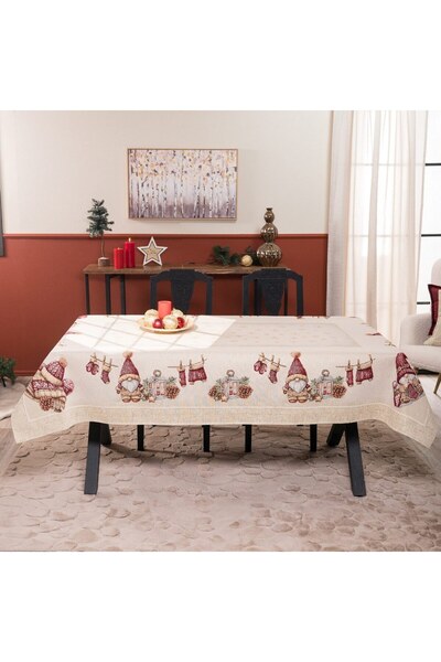 Teoran Χριστουγεννιάτικο Τραπεζομάντηλο Velbert Beige-Red 140Χ180