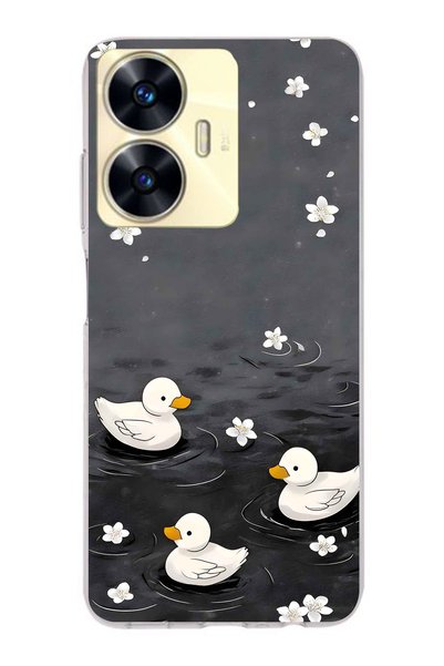 FLAMENKO Realme C55 Compatible Baby Ducks Patterned Transparent Phone Case