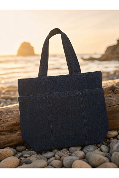 Genel Markalar Çok Cepli Denim Omuz Çantası – Kot Tote Bag Kumaş Çanta