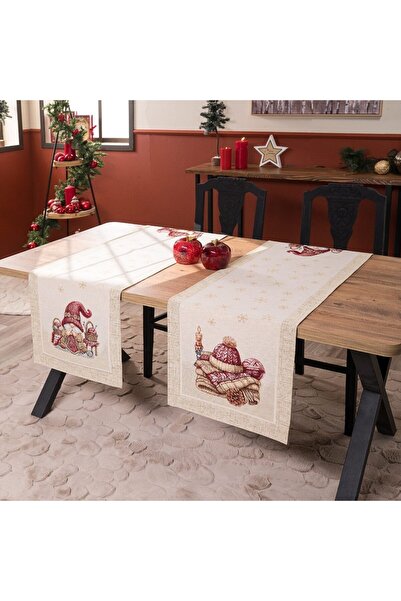 Teoran Χριστουγεννιάτικη Τραβέρσα Velbert Beige-Red 45Χ140