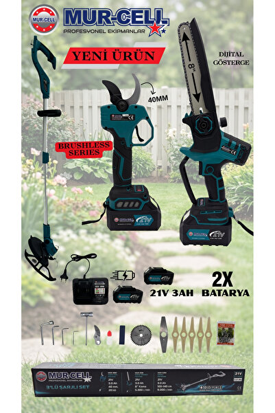Mur-Cell 21V 3AH KÖMÜRSÜZ DİJİTAL GÖSTERGELİ 3'LÜ BAHÇE SETİ ŞARJLI MAKAS-ÇİM...