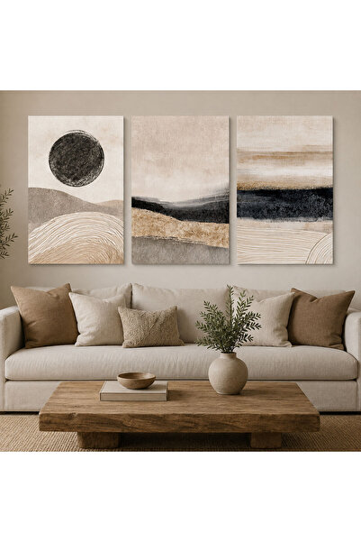 Voovart Modern Soyut Kanvas Tablo - 3'lü Canvas Tablo Seti - VOOV4390