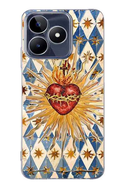 FLAMENKO Realme Note 50 4g Compatible Vintage Sun and Heart Pattern Transpare...