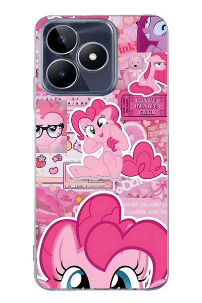 FLAMENKO Realme Note 50 4g Compatible Pink Pony Patterned Transparent Phone Case