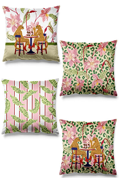 Pilloveland Double-Sided Printed Funky Patterned Set of 4 Suede Throw Pillow ...