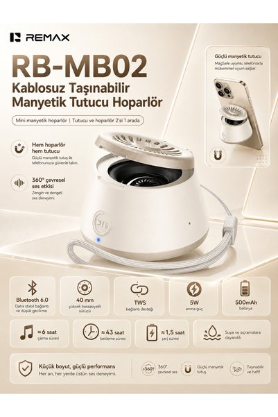Remax Magsafe Magnetik 2'si 1 AradaTelefon Tutucu Şarjlı Mini Bluetooth Hopar...