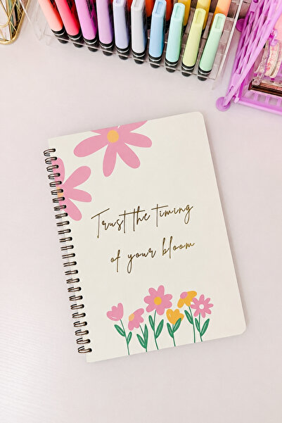 Lizy Spiral Notebook - 17X24 cm - 4 Different Flower Designs Printed on Paper