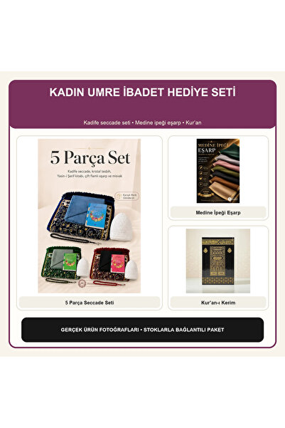 İlkbenaldim Kadın Umre İbadet Hediye Seti – Kadife Seccade, Medine İpeği Eşarp ve Kur’an