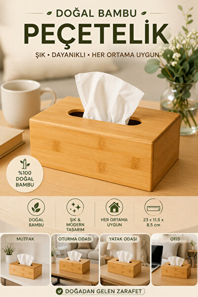Ercazzo Natural Bamboo Napkin Holder and Tissue Box 23 cm – Desktop Decorativ...