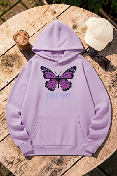 uyguntarz Unisex Dream Butterfly Printed Oversize Hoodie Hooded Sweatshirt