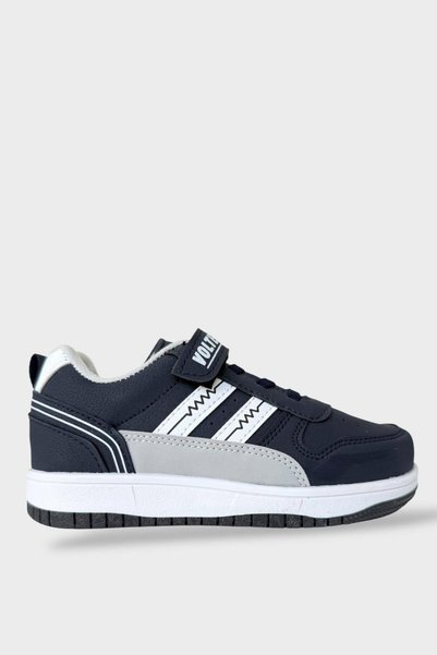 Jagulep Children's Lace-Up Velcro Sports Shoes Dark Blue - White