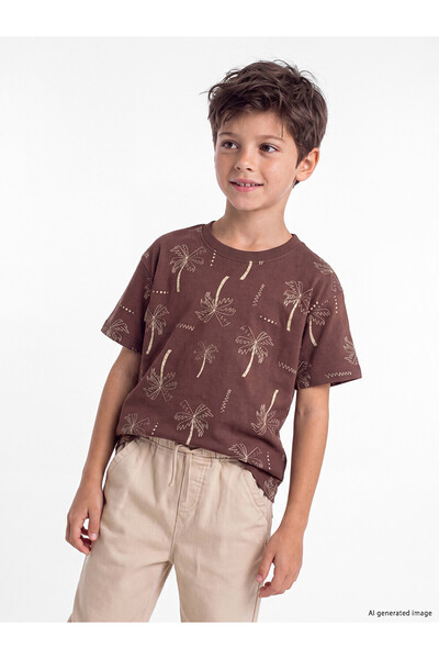 LC Waikiki Trendlucky boys' t-shirt with oval neck and palm tree print
