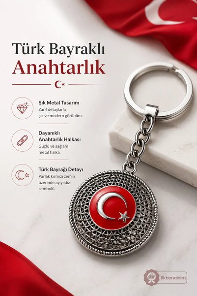 İlkbenaldim Breloc cu stea și lună, steagul turc, design metalic elegant