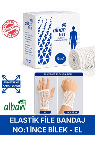 Alban Elastik File Bandaj, No:1 El ve İnce Bilek, Esnetince 25m'ye Kadar Uzay...