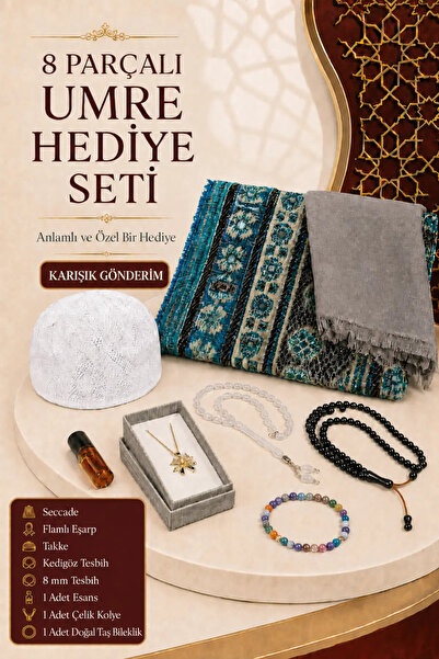 İlkbenaldim 8-dijelni poklon set za umruh: molitvena prostirka, kapa, molitve...