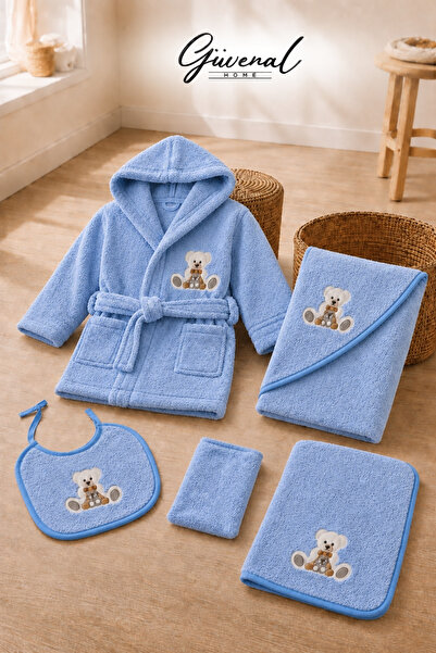 Güvenal Cotton Candy |   5-Piece Boxed Embroidered Cotton Hooded Baby Bathrob...