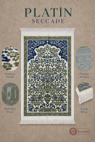 İlkbenaldim Platinum Prayer Rug with Woven Bottom Surface and Fringes |   Oli...