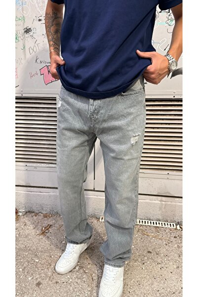 BAGGY YIRTIK DETAYLI KOT PANTOLON