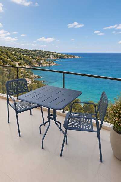 Evdemo Belek 2 Kişilik Metal Bahçe Balkon Mutfak Masa Takımı Antrasit