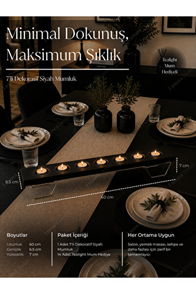 Lusora Design 7’li Tealight Mumluk, 60 cm Metal Ayaklı Dekoratif Masa Üstü Mu...
