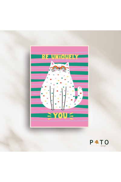 Pato Design 'Be Uniquely You' Kedi Temalı Dekoratif Tablo | Bej Çerçeveli | M...