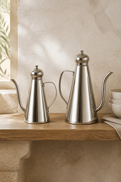 Sevinse Home AUREA Duo 2’li Paslanmaz Çelik Uzun Akıtma Ağızlı Yağdanlık Seti – 650 ml + 1000 ml