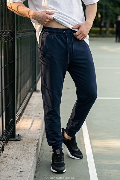 REMSA Men's 3-Pocket Elastic Leg Two-Thread Sweatpants 24709 Navy Blue