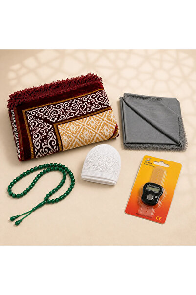 İlkbenaldim 5-Piece Hajj and Umrah Mixed Worship Set – Prayer Mat, Scarf, Sku...