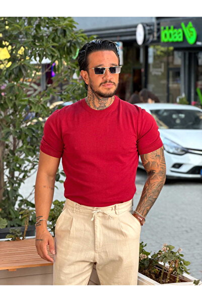 manch collection Basic Crew Neck Knitwear T-Shirt Burgundy