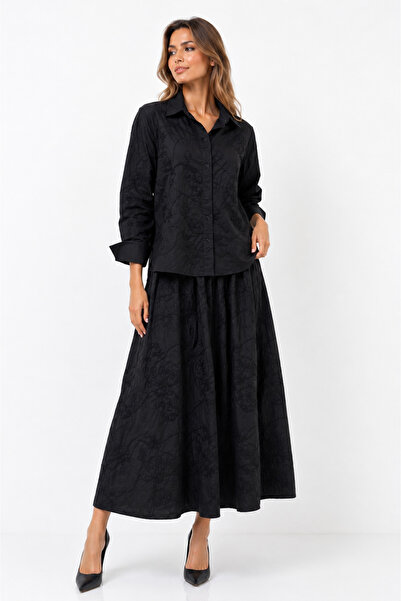 Butik Ayseba Women's Black Skirt Shirt Poplin Set