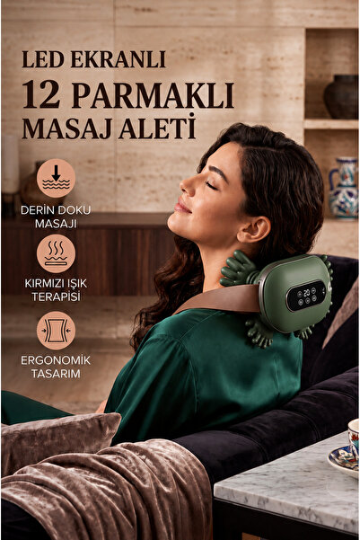 nextbuy Yeni Nesil Boyun Masaj Aleti 3 Kırmızı Işık Terapili 12 Parmaklı LCD ekranlı Yatay Masaj Cihazı