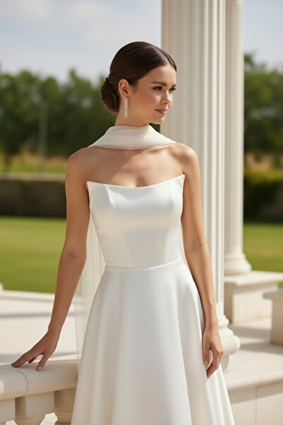 ENDAMIM Strapless Long Evening Dress Shawl Detailed Dress Flared Skirt Zipper...