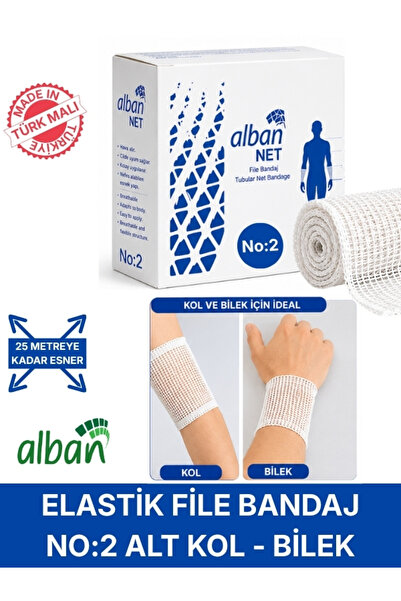 Alban Elastik File Bandaj, No:2 Alt Kol ve Bilek, Esnetince 25m'ye Kadar Uzay...
