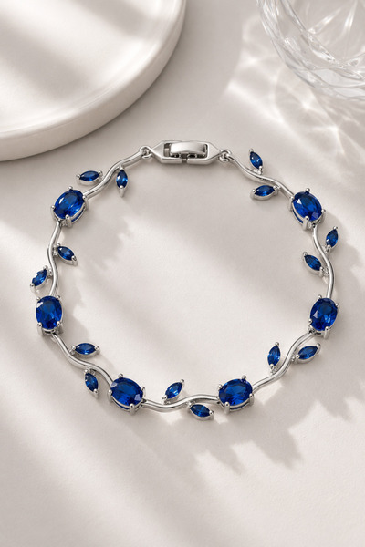 Alexis Carrel Sapphire Blue Zircon Stone Tulip Silver Steel Bracelet