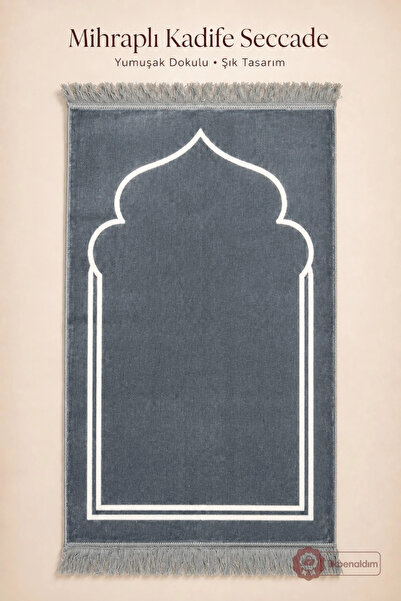 İlkbenaldim Mihraplı Velvet Prayer Mat – Soft Textured Prayer Mat |   Gray