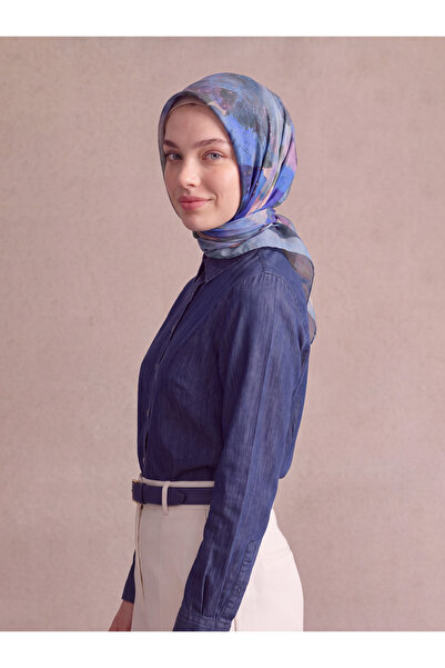 Ayshara Gülce Floral Patterned Double-Sided Scarf - Blue