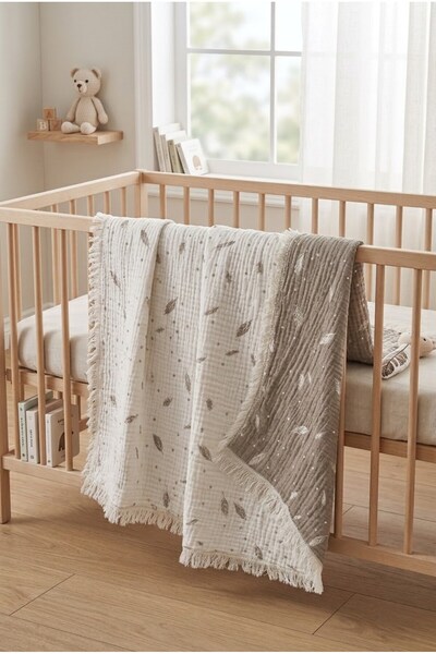 ZEYNUKO Baby 4 Layers Filled Leaf Patterned Double-Sided Blanket 120X110 cm B...