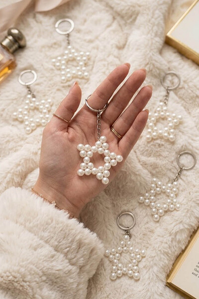 Çt Çeyizci Tekstil Star keychain with pearls 20 pieces gift keychain