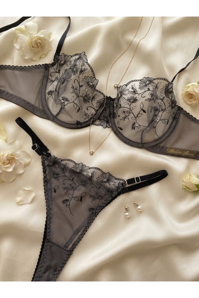 LA NUIT LINGERIE Celeste Antrasit İşlemeli Sütyen Takımı