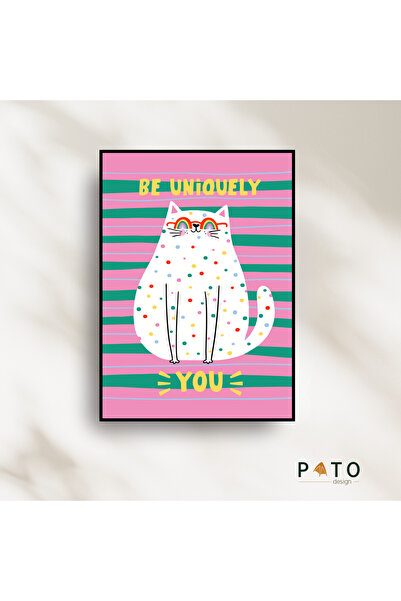 Pato Design 'Be Uniquely You' Kedi Temalı Dekoratif Tablo | Siyah Çerçeveli |...