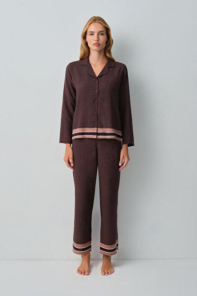 SUWEN Monogram Gömlek Yaka Pijama Takımı