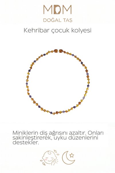 MDM Doğaltaş Akik ve kehribar taşları ile çocuklar için tasarlanan özel kolye