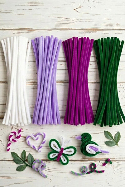 Bimotif Şönil Çiçek Yapım Kiti (Lila Set) - 100lü Tüylü Tel Şönil + 40cm Çiçek Teli + 30m Çiçek Bandı
