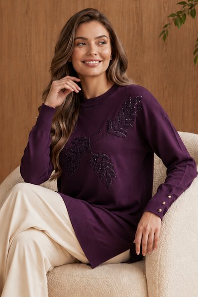 benguen Desenli Merserize Tunik N3385 Mürdüm