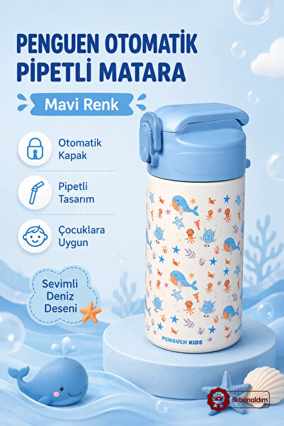 İlkbenaldim Automatic Children's Water Bottle with Straw – Leak-Proof Water B...