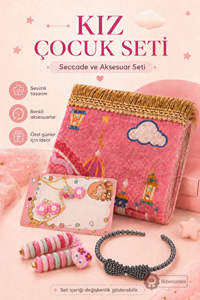 İlkbenaldim Children's Prayer Rug and Accessory Set Gift for Girls and Boys