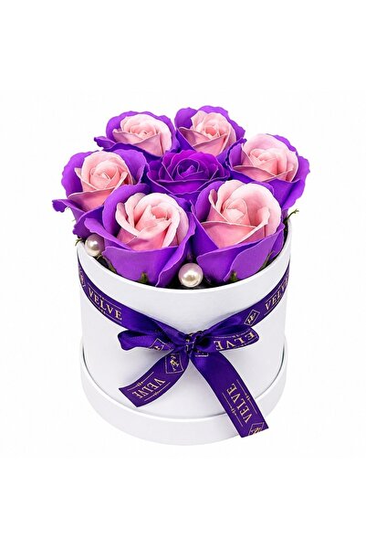 velve Floral arrangement Glamour Double Color 7 bicolor soap roses, round box...