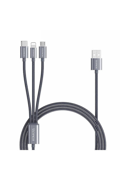 Romoss Cablu USB CB25A 3in1 USB-C / Lightning / Micro 3A 1m (gri)